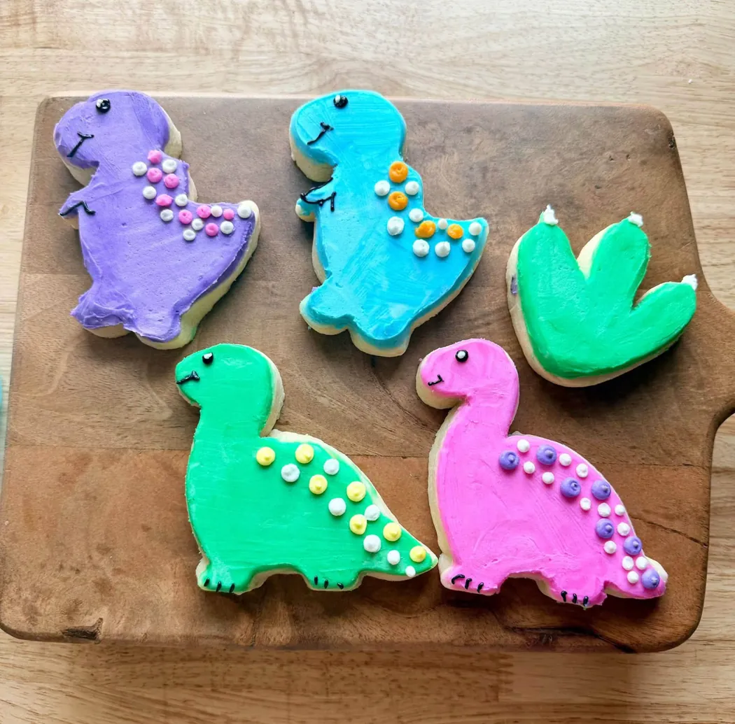 Colorful dinosaur cookies